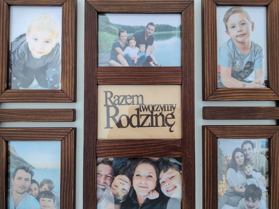 Drewniana Multirama Ramka na 12 zdjęć 10x15 cm Galeria ścienna ORZECH