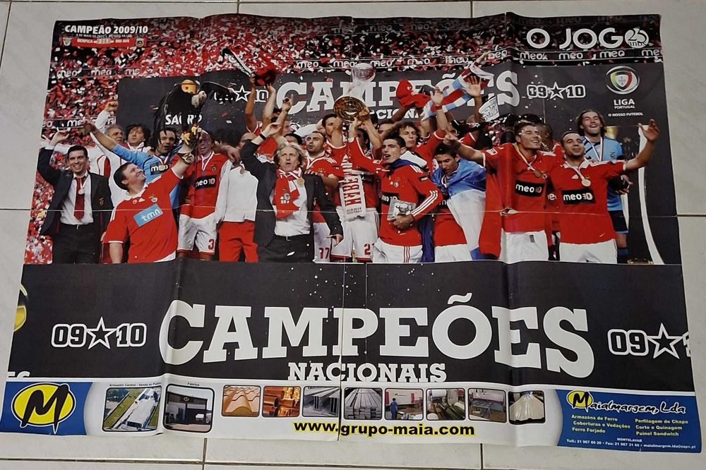 Poster SLB Benfica, vintage, da época de Campeão Nacional 2009/2010