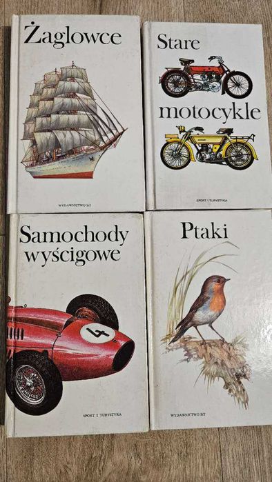 Zestaw 4 książek retro: Żaglowce, Ptaki, Samochody, Motocykle | PRL
