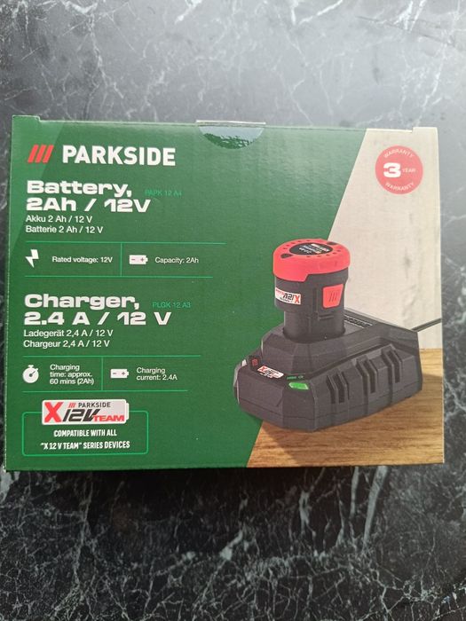 NOWY Zestaw Parkside X12V Team – Akumulator 2Ah + Ładowarka 2.4A (Zapakowany)