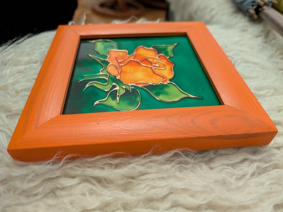 Obrazek witrażowy, witraż w ramce