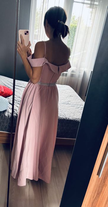 Długa suknia pudrowy róż 38