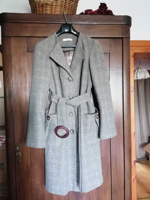 Płaszcz trencz A WEAR z wełną wełna bufki 38/40 M/L