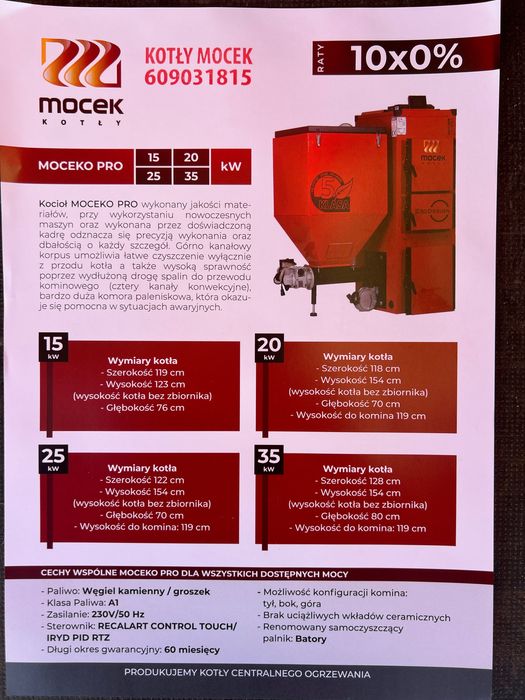 Kocioł Piec na ekogroszek Mocek 20KW z możliw. pellet drewno 5 klasa