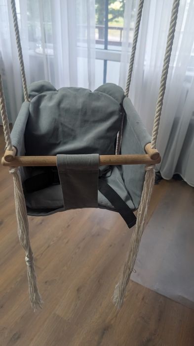 Huśtawka welurowa miś wisząca szara
