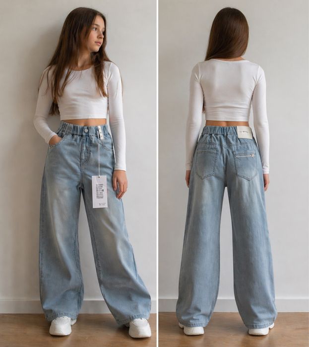 Джинси труби для дівчинкии Wide Leg широкі джинси 134-164