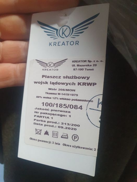 Nowy Płaszcz Sukienny KRWP Wojsk Lądowych 208/MON – Wełna, Rozmiar L