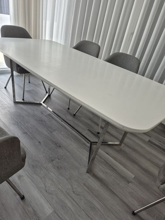 Mesa jantar branca pes inox 200x100