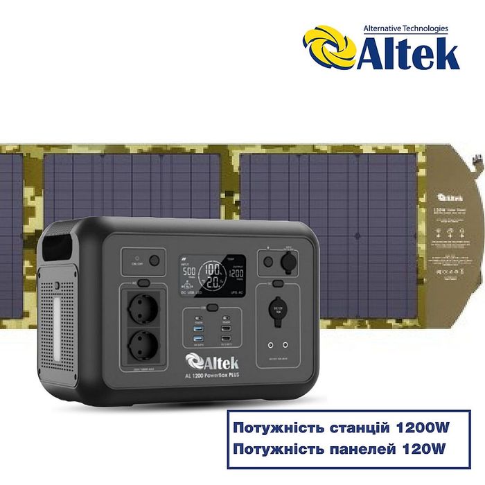 Зарядна станція Altek 1200 PowerBox Plus + розкладна панель 120w