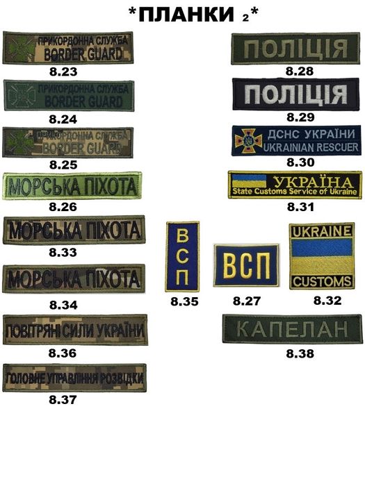 Шеврон з позивним,нашивка з прізвищем, знаки відмінності,планка,погони