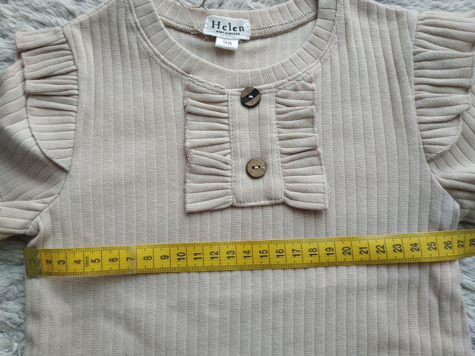 Nowa bluzka dla dziewczynki/krótki rękaw/żabot/lato/beżowa/Helen/r.92/98