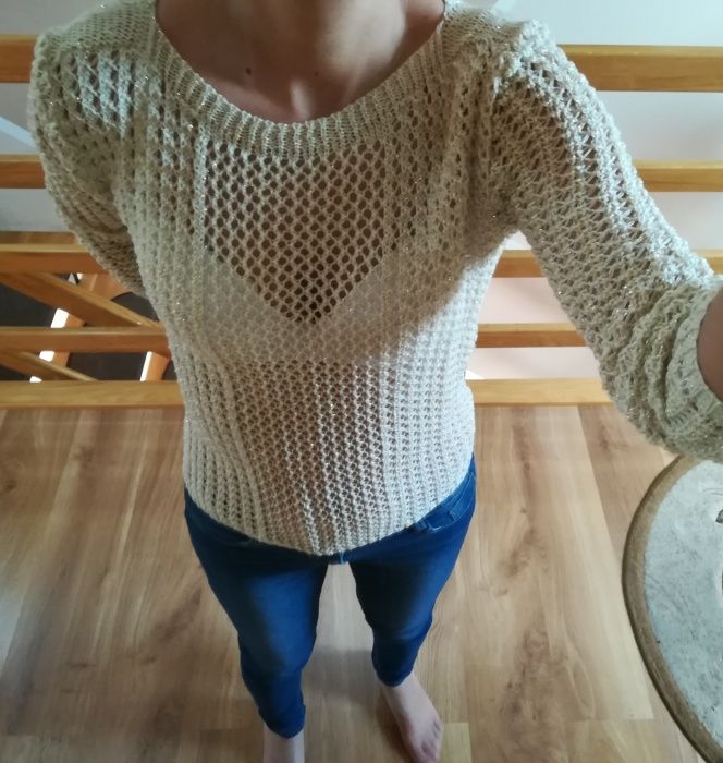 Złoty sweterek z efektowną siateczką, rozm.S