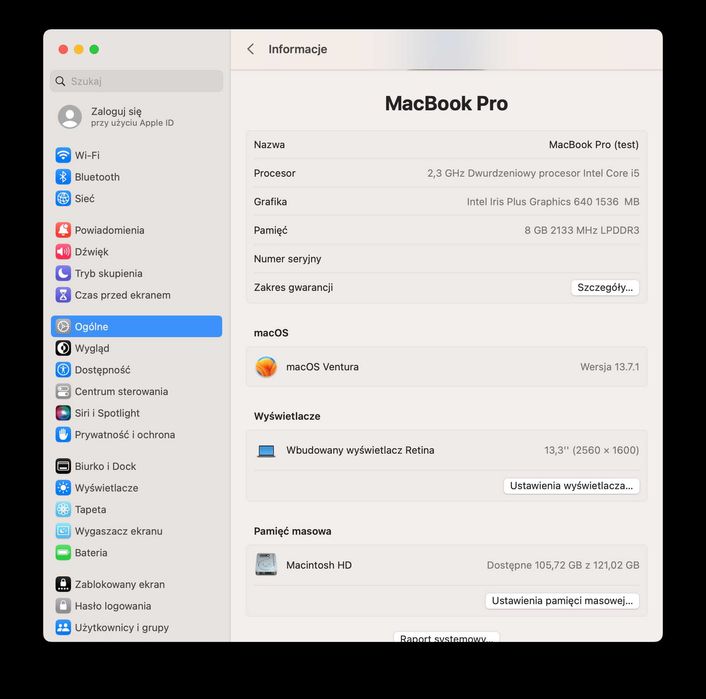 MacBook Pro 13" i5 8/128GB Nowy Top Case i bateria