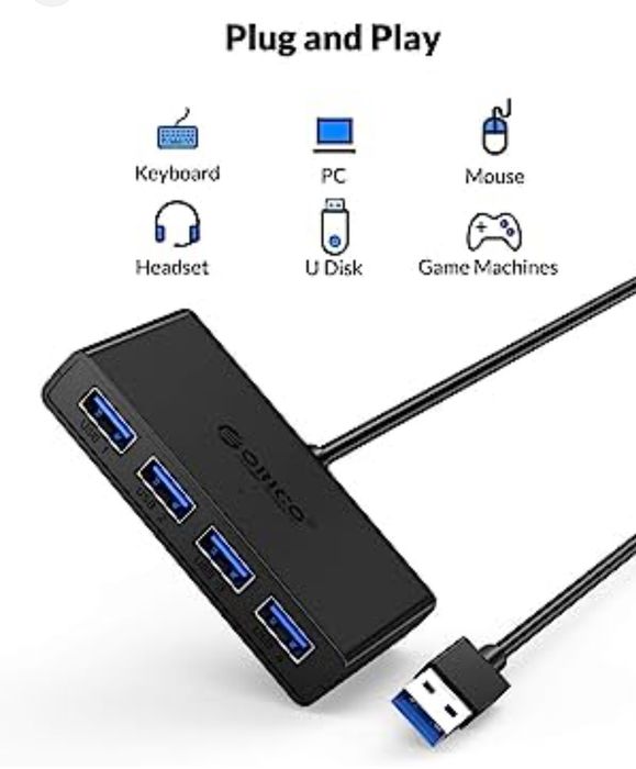 4-portowy rozdzielacz USB 3.0 Hub z kablem o długości 1,5 m, adapter U