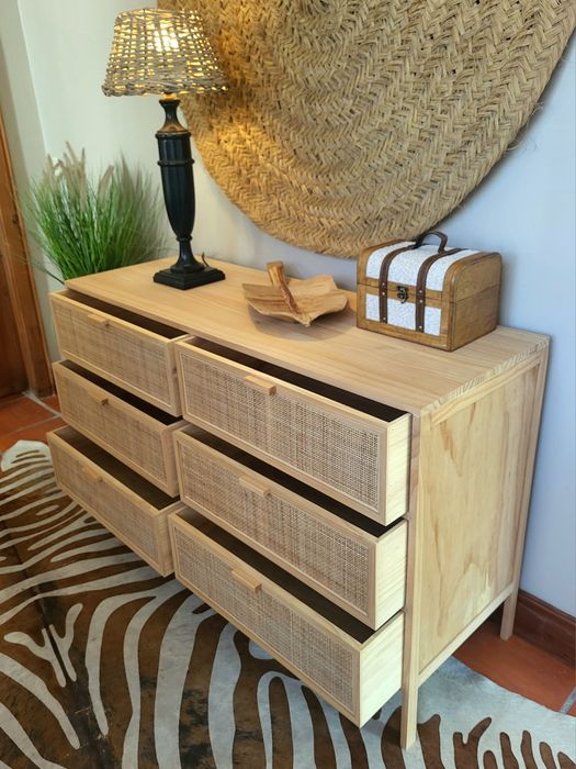 consola, aparador,  comoda, rattan, decoração,  rustico