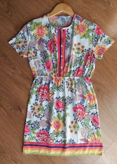 Sukienka tunika wiskoza 36 S w kwiatki Szachownica lato