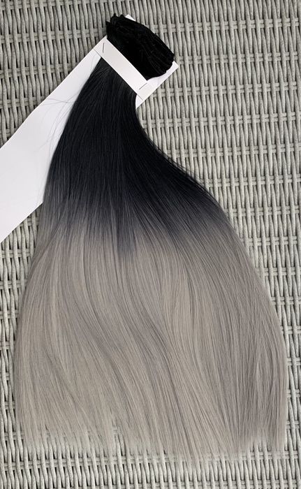 Premium Ultra włosy doczepiane, czarny / szary OMBRE , clip in 388.