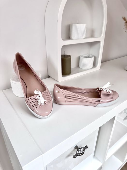 Gumowe baletki trampki Zaxy 40 pudrowy róż ażurowe