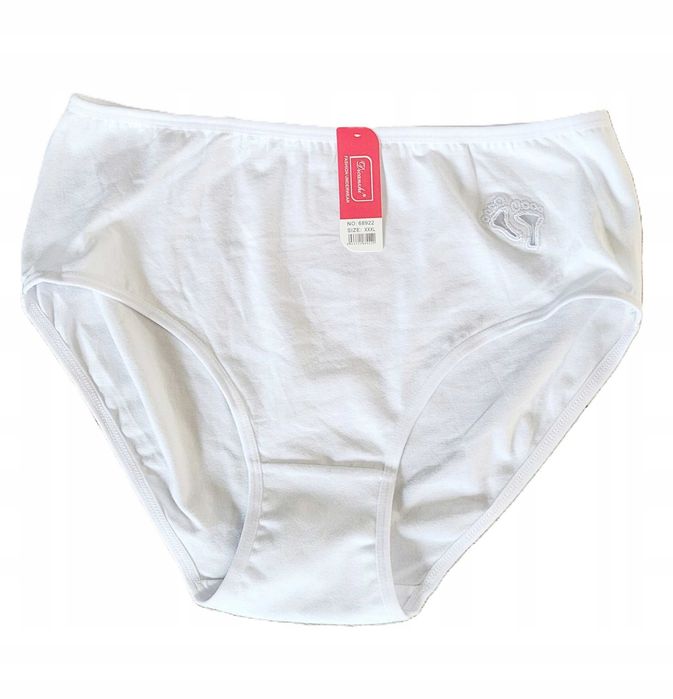 Fashion Underwear białe bawełniane majtki wzór stopki XXL