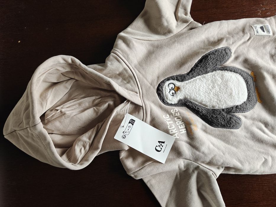 Sweater Hoodie beige Pinguim criança 3 anos 98 cm, nova, por estrear