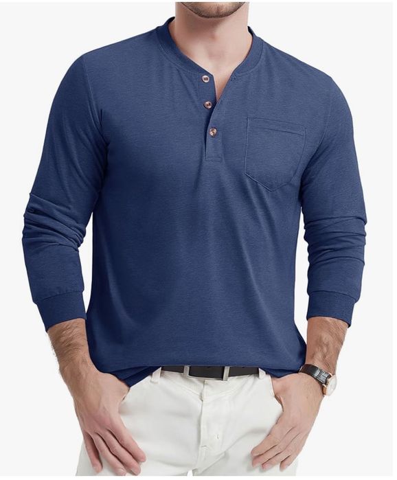 Męska bluzka z długim rękawem i guzikami, granatowa, rozm. S TACVASEN