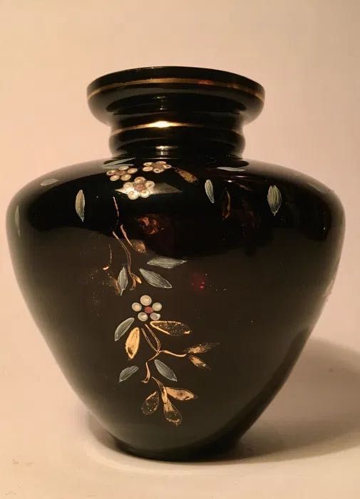 VIDRO PRETO - pintado à mão - anos 50 - 9,5 x 9,5 cm/s