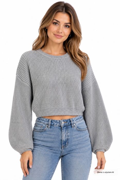 Sweter krótki oversize szary minimalistyczny XS