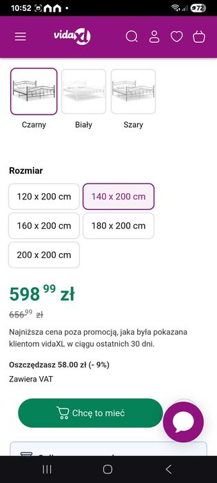 Rama lozka metalowa 2x1,4