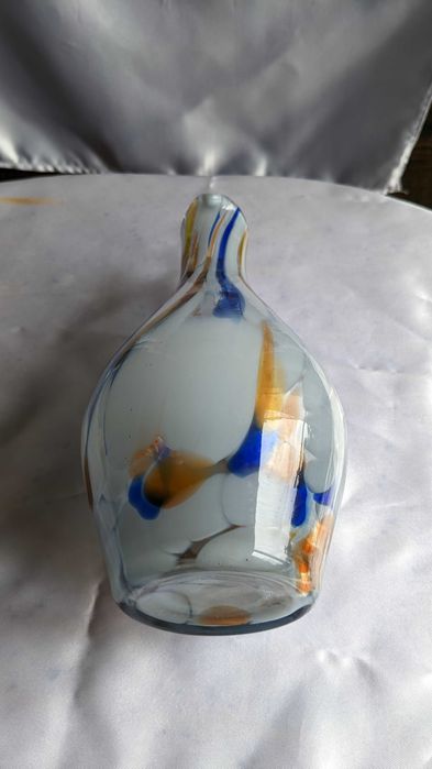 Ваза  гутное стекло, расписная майолика