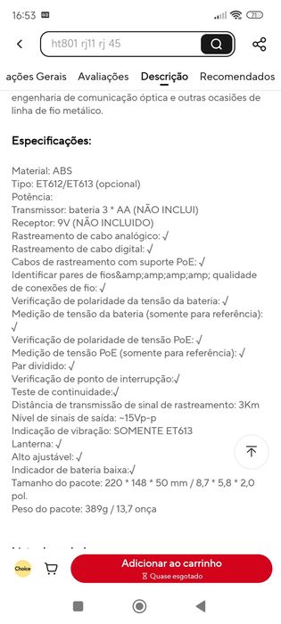 Testador de cabos de rede