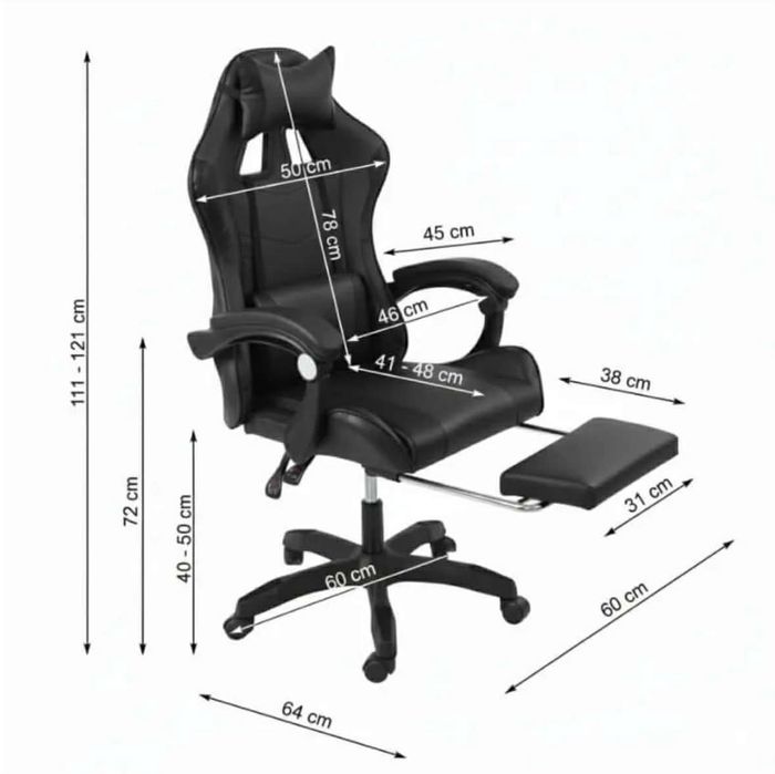 Fotel Gamingowy z Podnóżkiem Ergonomiczny Obrotowy do Biurka Nowy