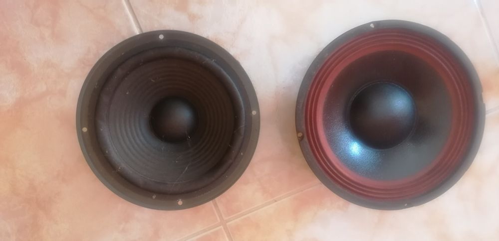 Colunas de som uma da marca fonestar e outra da marca Sony.