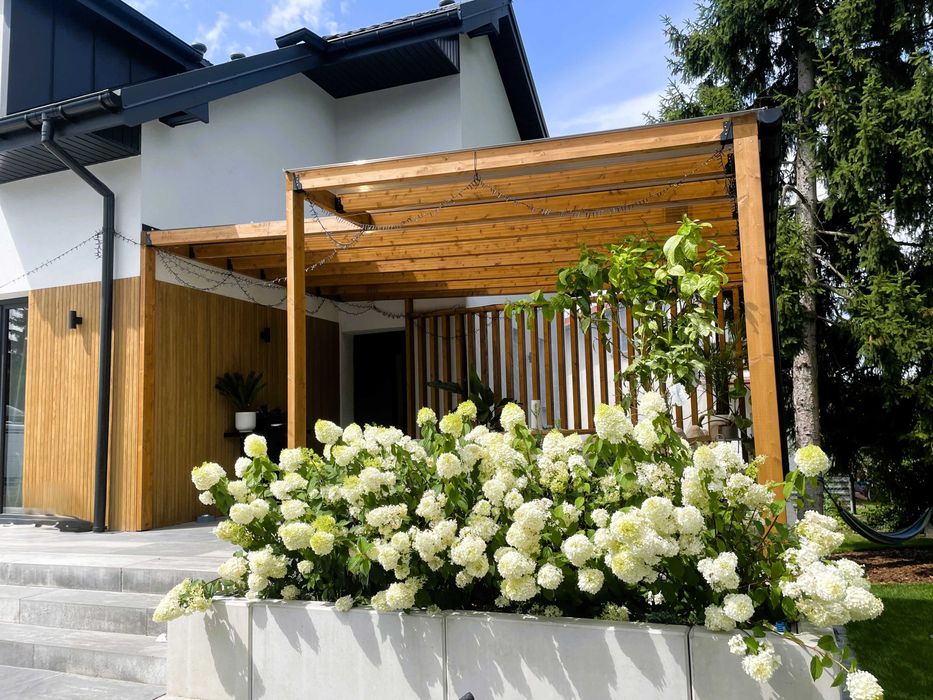 pergola, taras, altana, wiata, drewno BSH, poliwęglan, zadaszenie