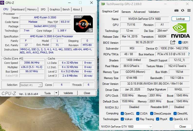 Komputer Gamingowy Ryzen 5 3500/ GTX 1660 OC 6GB / 16 GB RAM / WIN 11