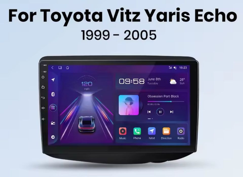 Rádio Android Carplay Toyota Yaris 1999-05 WIFI GPS 2/32GB Novo