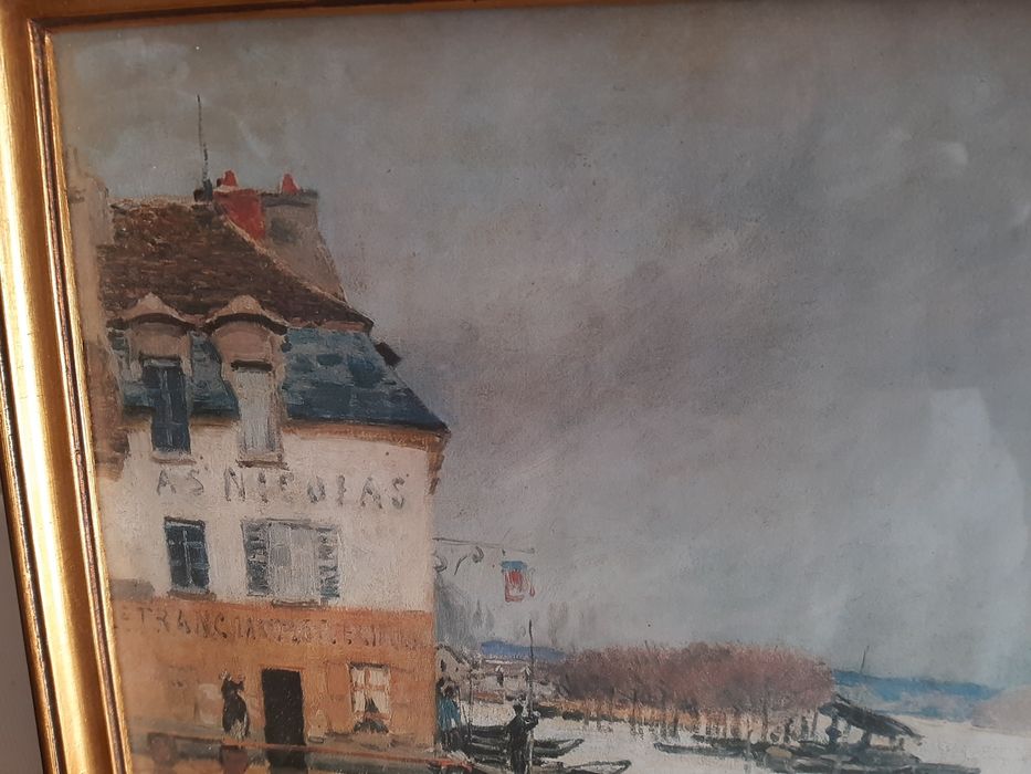 Quadro, pintado a óleo, com moldura dourada, dimensões  27x32cm