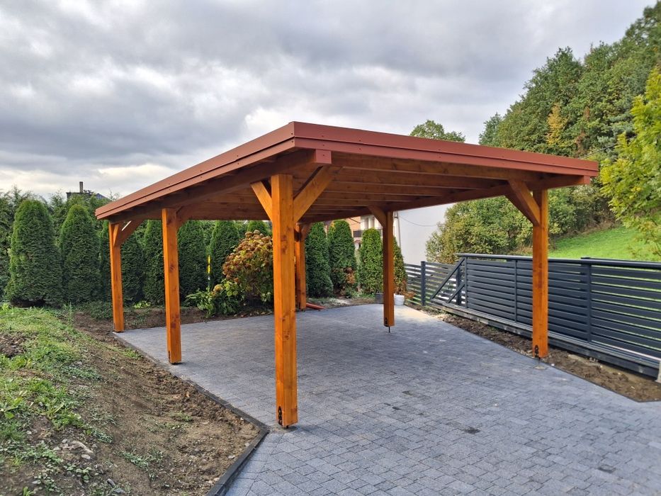 Wiata garażowa drewniana carport zadaszenie tarasu garaż