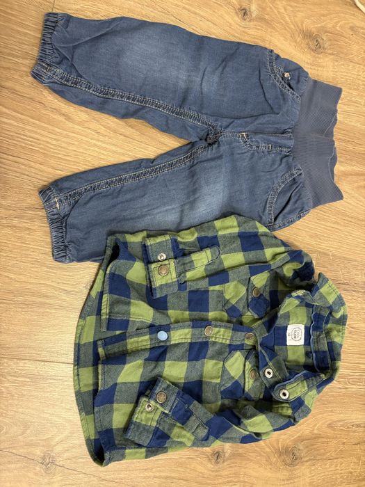 Spodnie jeans i koszula, rozmiar 74