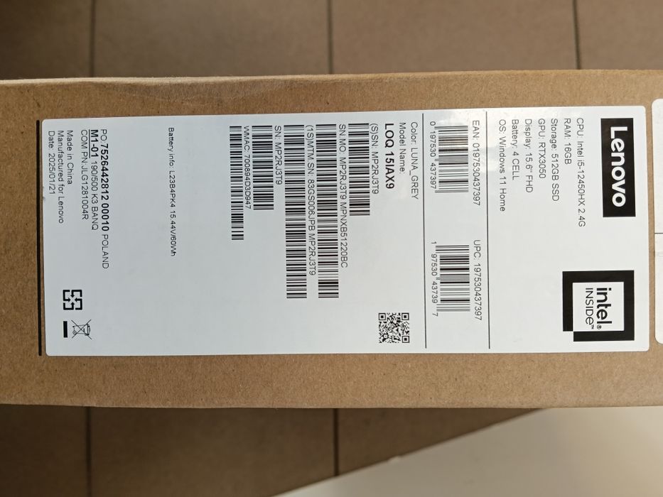 Lenovo LOQ, Intel I5-12450HX, 512GB, GeForceRTX3050 6GB,RAM 16GB,WIN11