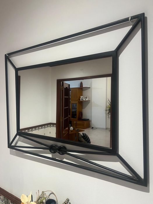 Espelho  vintage ferro preto malha