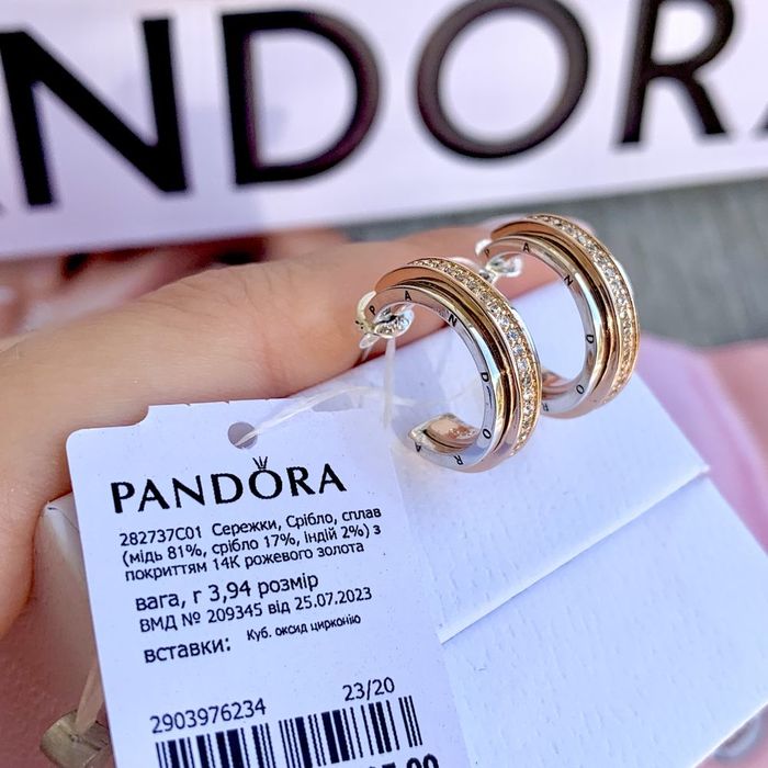 Сережки Pandora Пандора/ Серьги Pandora/ оригінал нові гвоздики срібло