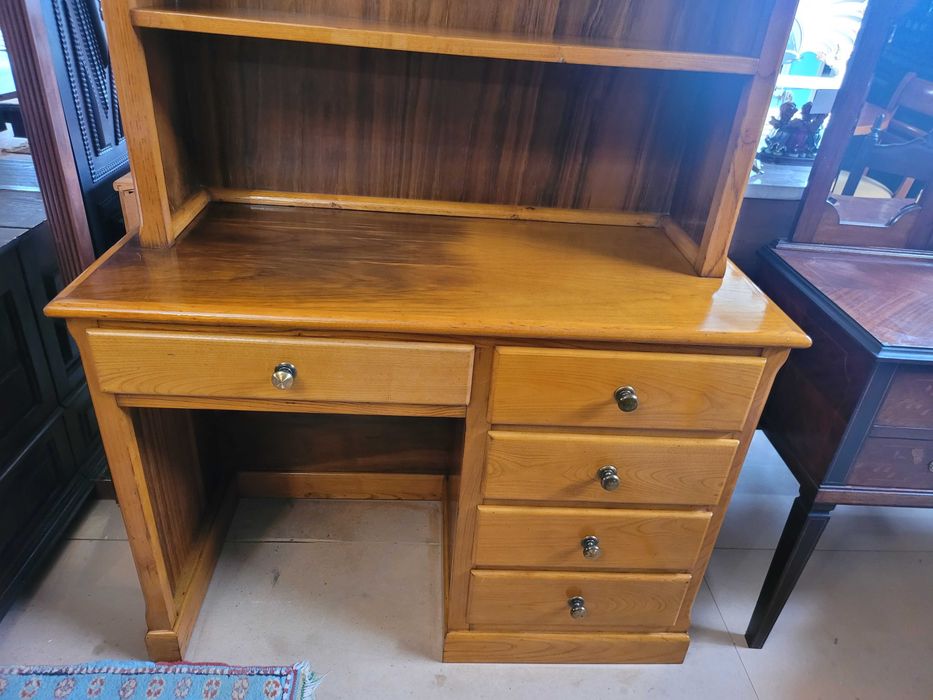 Secretária em madeira maciça com gavetas e alçado - Bo64409358188290122