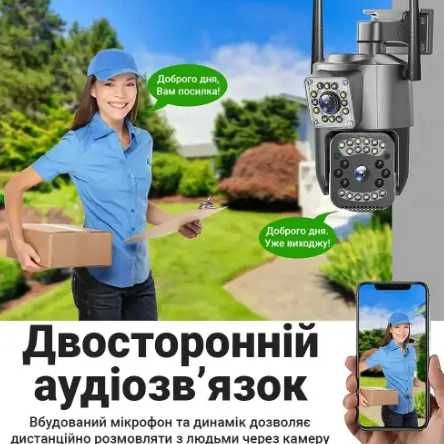 Камера видеонаблюдения вай фай айпи беспроводная 2 объектива 8МП 4К