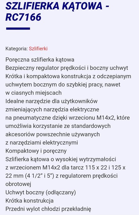 Szlifierka katowa 125 rodcraft  pneumatyczna