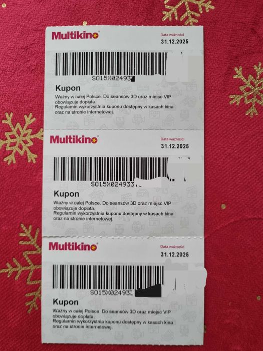 3 bilety do multikina ważność 31.12.2025