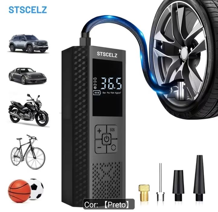 Compressor de Ar Portátil Digital STSCELZ – Enche Pneus, Bike e Bola