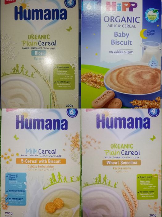 Каша дитяча Humana, Hipp, молочна, безмолочна рисова, злакова, манна