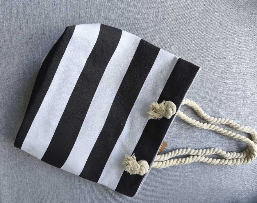 Duża pojemna damska torba torebka na ramię plażowa w paski .