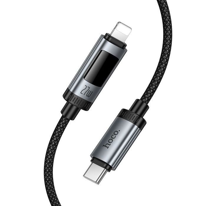 Kabel USB C do Lightning Hoco PD 27W 1,2 m z wyświetlaczem U148 czarny