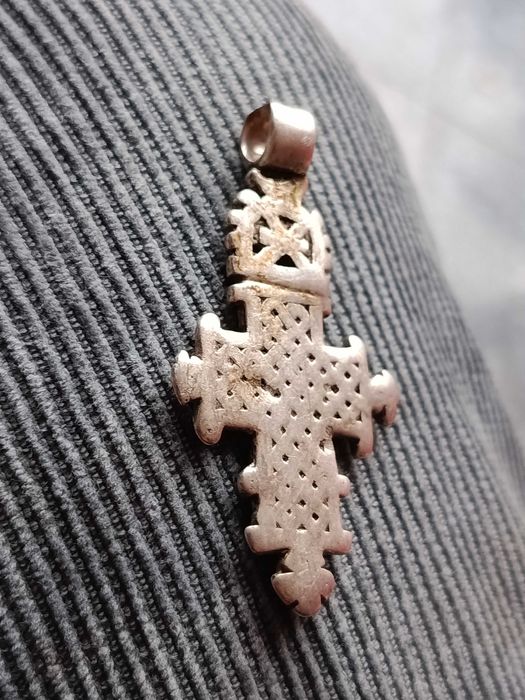 Cruz Prata Testada Copta Etiópia Séc XVIII 5,5 cm Original